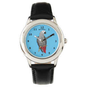African grey parrot cartoon illustration  watch