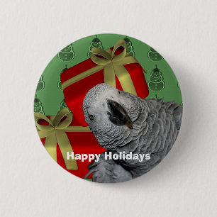 African Grey Parrot Christmas Holiday 2 Inch Round Button