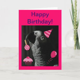 African Grey Parrot Happy Birthday Greeting Card