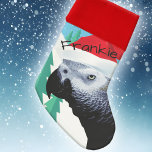 African Grey Parrot In Red Santa Hat Pet Bird Name Christmas Stocking<br><div class="desc">Include your pet bird in the celebration with this fun African Grey Christmas stocking ready to stuff with parrot treats! A snowy background scene and red Santa hat give the popular grey feathered friend even more character, if that's possible. Cute and festive and ready to personalize with your birb's name....</div>