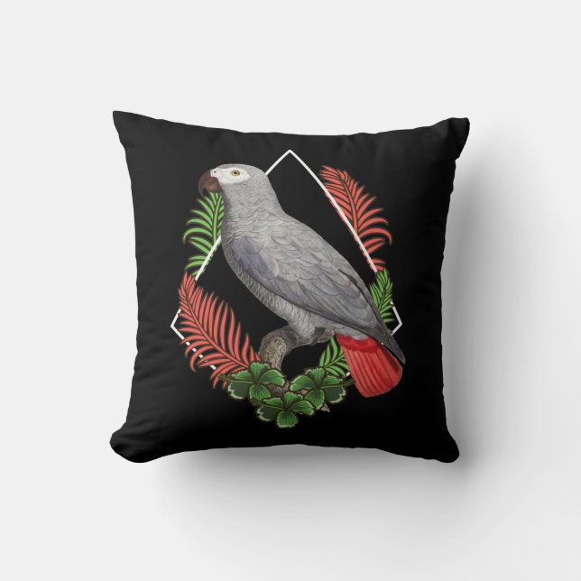 African Grey Parrot Lover Flower Throw Pillow (Front)