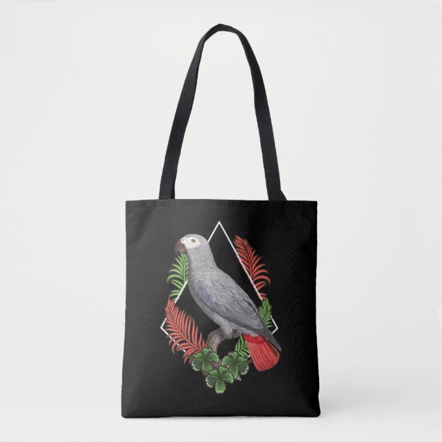 African Grey Parrot Lover Flower Tote Bag (Front)