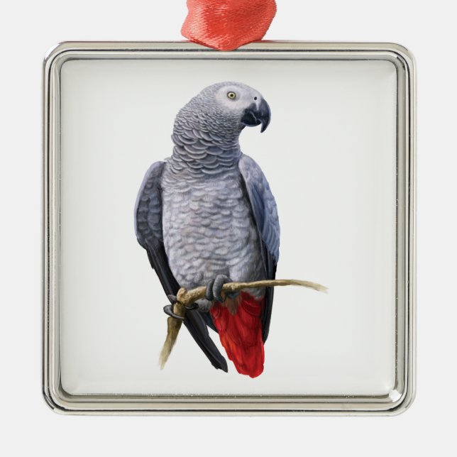 African Grey Parrot Metal Ornament (Front)