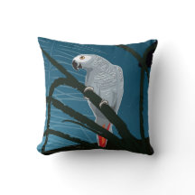 African Grey Parrot on throw pillow