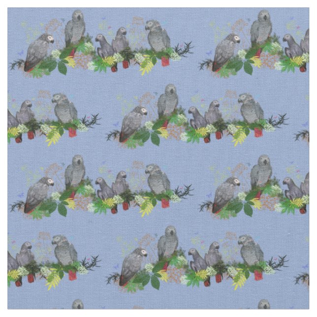 African Grey Parrot Party Fabric (Light Blue) (Close Up)