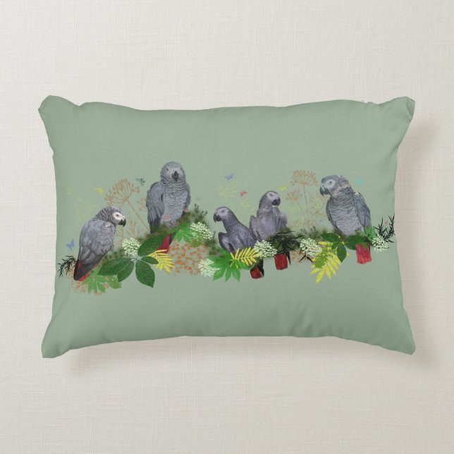 African Grey Parrot Party Pillow (Light Green) (Front)