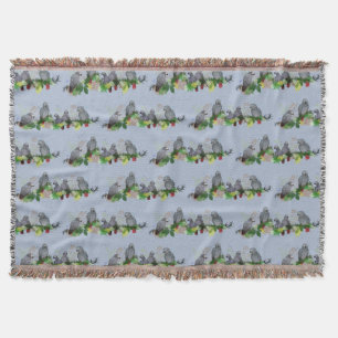 African Grey Parrot Party Throw Blanket (Blue)