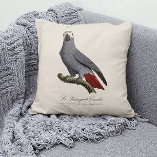 African grey parrot, Psittacus erithacus, vintage Throw Pillow