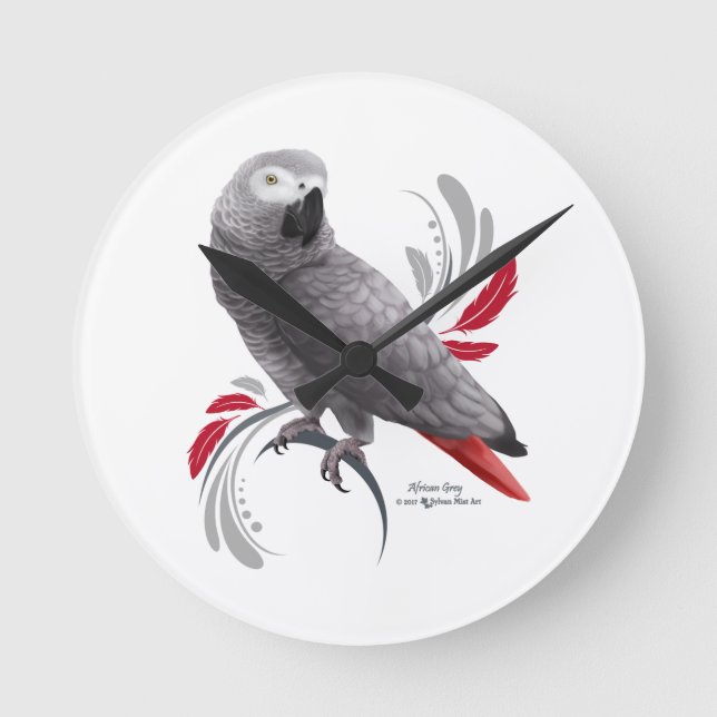 African Grey Parrot Round Clock (Front)
