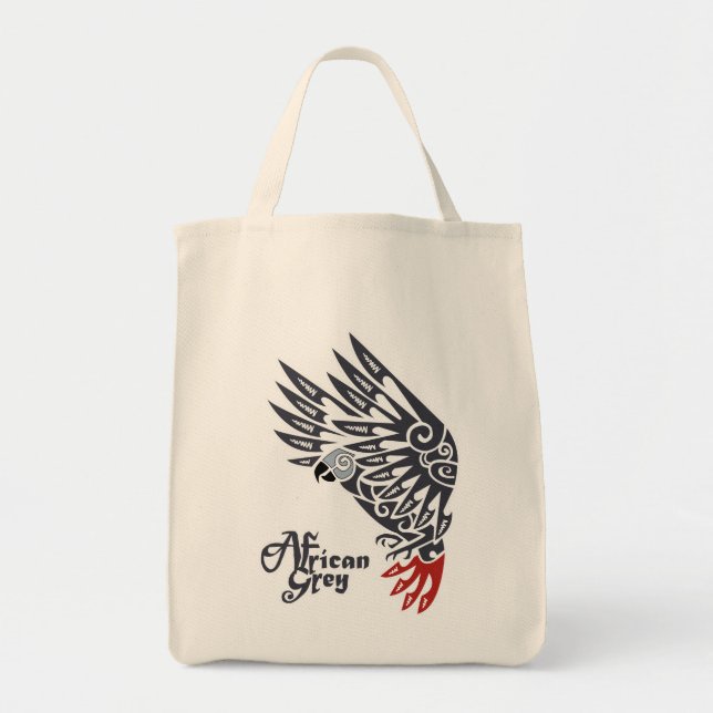 African grey parrot tribal tattoo tote bag (Front)