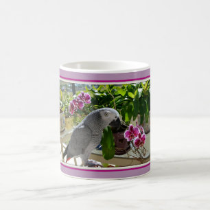 African Grey Parrot with Orchids Magic Mug