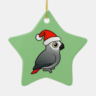 African Grey Santa Ceramic Ornament