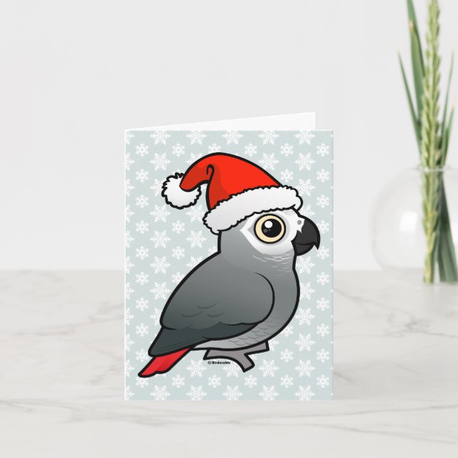 African Grey Santa Holiday Card (Front)