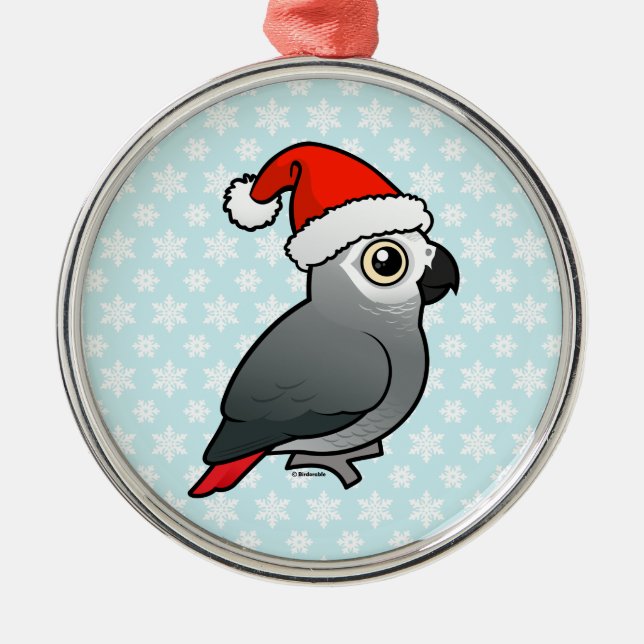 African Grey Santa Metal Ornament (Front)
