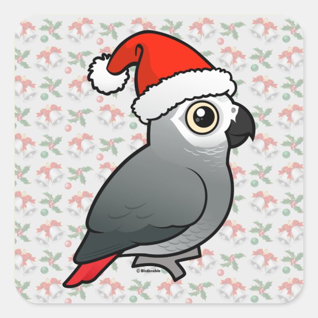 African Grey Santa Square Sticker (Front)