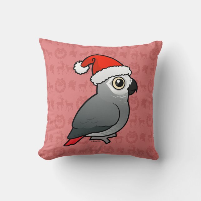 African Grey Santa Throw Pillow (Front)