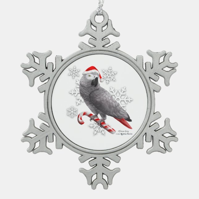 African Grey Snowflake Ornament (Front)