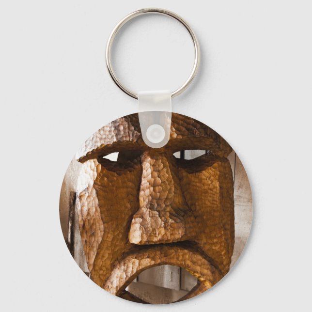 African Hand Carved Mask Keychain (Front)