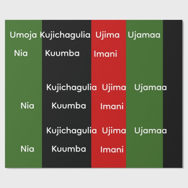 African Heritage Kwanzaa Nguzo Saba Principles  Wrapping Paper (Flat)
