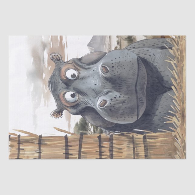 African Hippo Caricature Peeking Safari Cartoon Tissue Paper (Front)