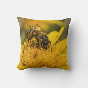 African Honey Bee With Pollen Sacs Feeding Throw Pillow