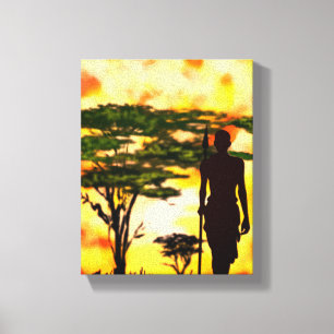 African Hunter with Spear Canvas Print