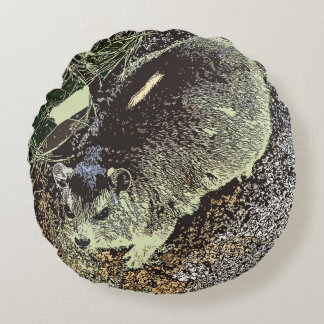 African Hyrax relaxing on rock Round Pillow