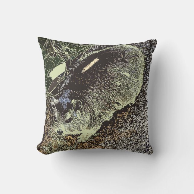 African Hyrax relaxing on rock Throw Pillow (Front)