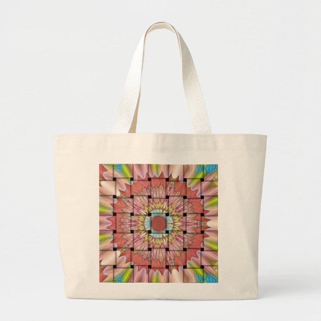 African-Inspired Art Print– Geometric Woven Design Large Tote Bag (Front)