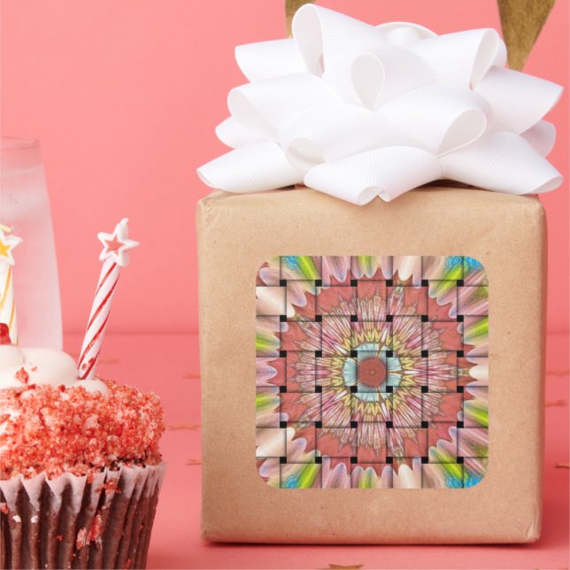 African-Inspired Art Print– Geometric Woven Design Square Sticker (Party)