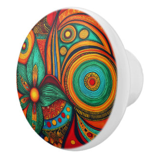 African-inspired Colourful Geometric Patterns Ceramic Knob