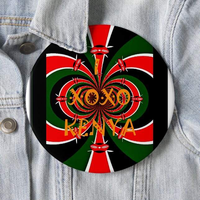 African-Inspired Kenya Flag Abstract Art 6 Inch Round Button (In Situ)