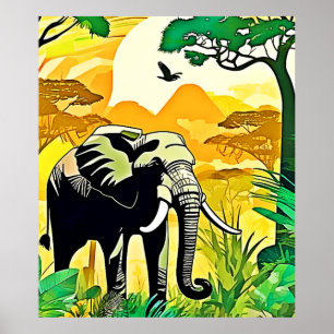African Jungle Elephant Art Design Poster