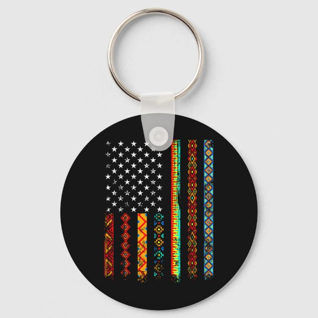 African Kente Cloth American Flag African Black Hi Keychain (Front)