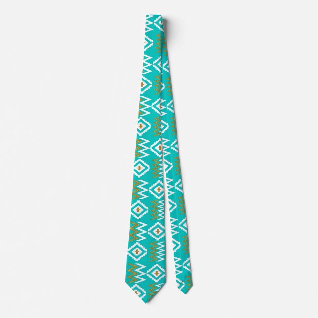 African Kente Cloth Dark Aqua Teal Blue Necktie (Front)