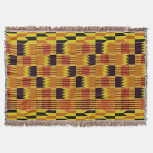 African Kente Pattern Ceremonial Textile Throw Blanket