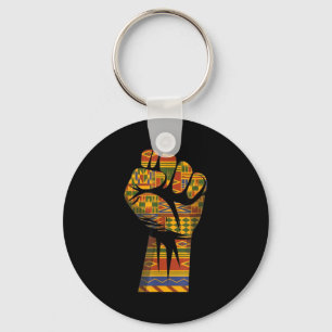 African kente pattern raised fist black power keychain