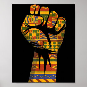 African kente pattern raised fist black power poster
