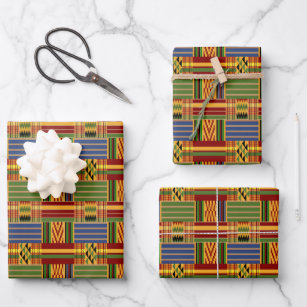 African Kente Plaid K84 Set of 3 Wrapping Paper Sheet