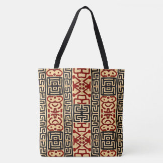 African Kuba Print Tote in Tan, Black and Red