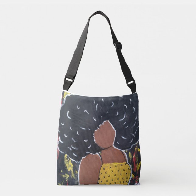 African Lady Big Hair Crossbody Bag (Front)