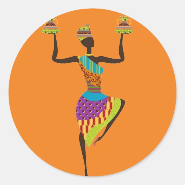 African lady tribal art classic round sticker (Front)