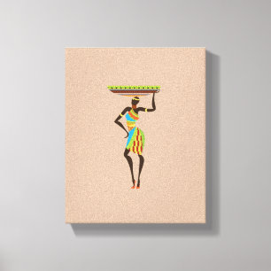 African Lady with basket Tribal Art Canvas Print