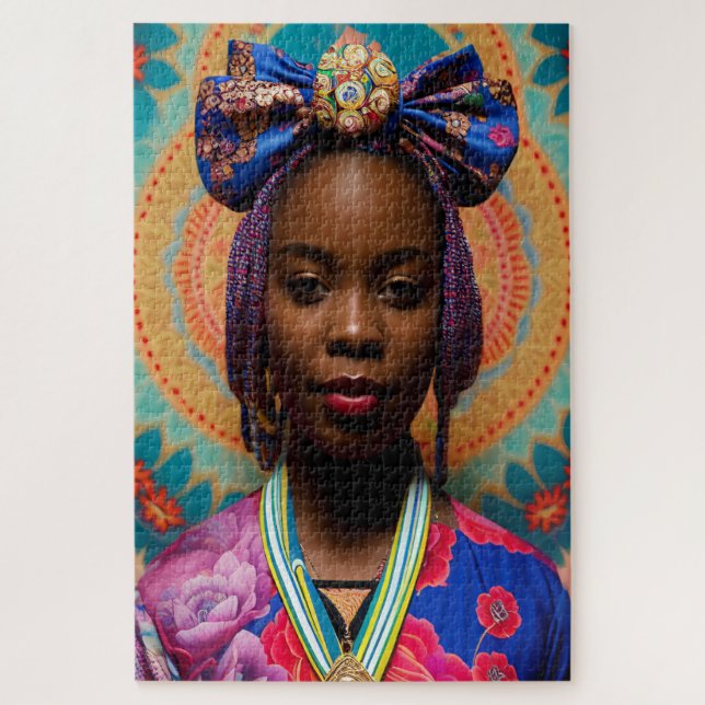 African lady with big bow and medallion jigsaw puzzle (Vertical)