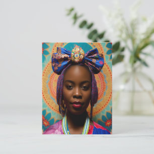African lady with big bow and medallion postcard