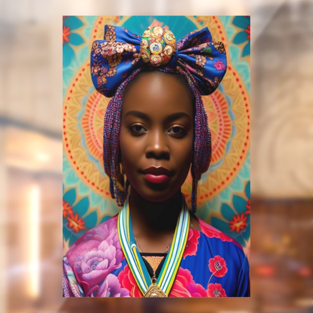 African lady with big bow and medallion window cling (Sheet 2)
