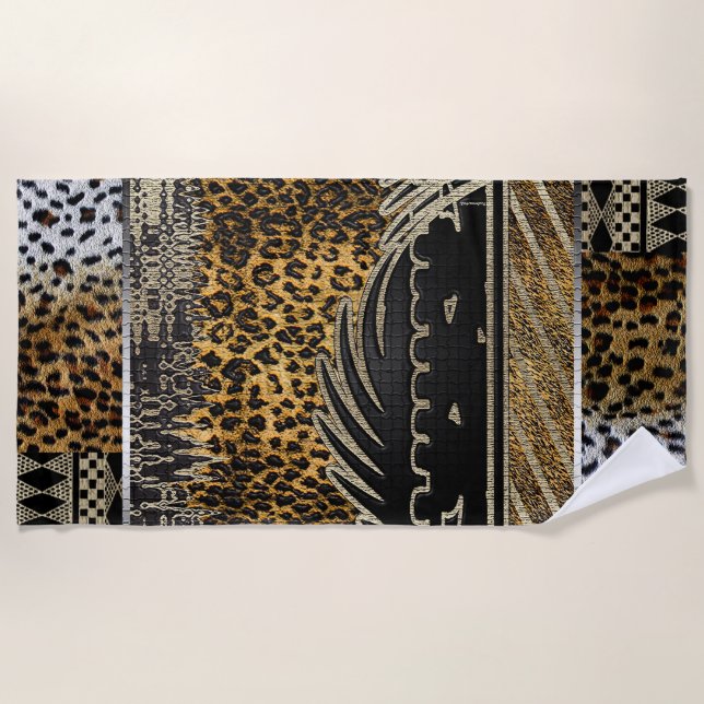 African Leopard In Motion  Beach Towel (Front)