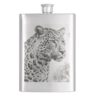 African Leopard Pencil Drawing Hip Flask