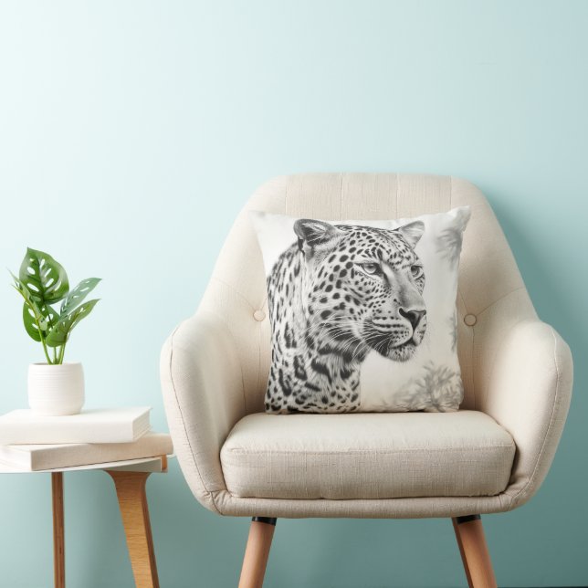 African Leopard Pencil Drawing Throw Pillow (Chair)