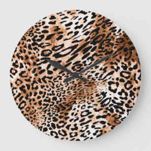 African Leopard Print Seamless Large Clock